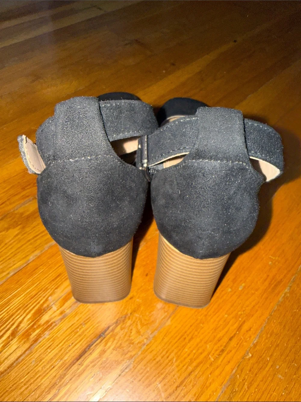 Sun + Stone Black Ankle-Strap Square-Toe Block Heels